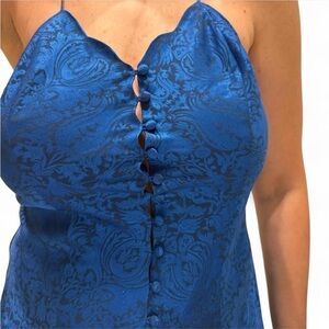 Vintage 90s GOLD tag Victoria's Secret Satin Royal Blue Jacquard Paisley Dress